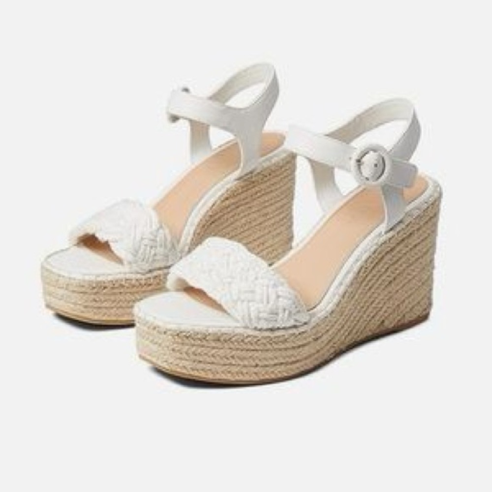 Veronica Beard Reema White Leather Espadrille Platform Wedge Sandals Size 8